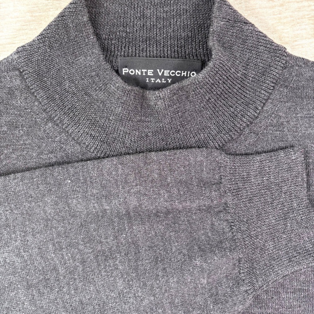 Ponte Vecchio Pullover Virgin Wool Sweater Gray Long Sleeve Mock Collar Mens XL